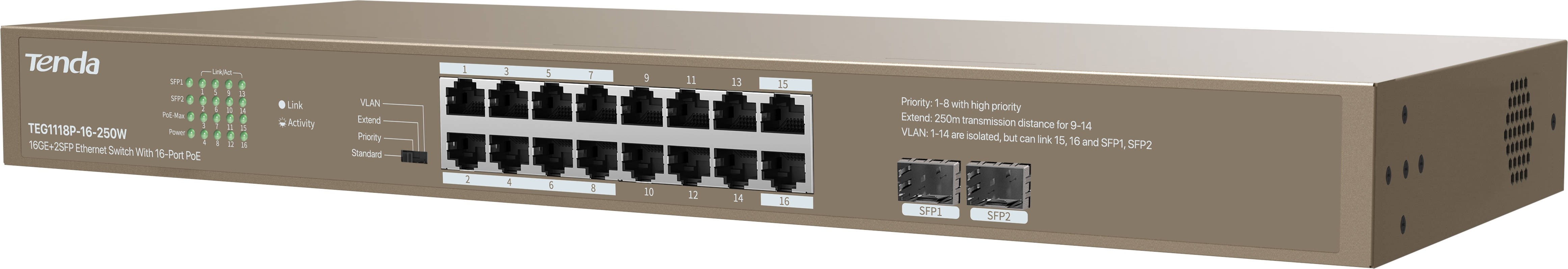 switsh tenda poe 16port 